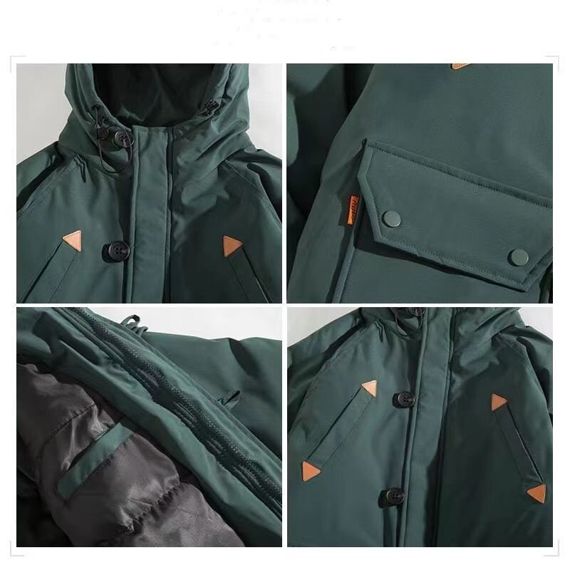 2024 Men Autumn Winter Fashion Streetwear Casual Outwear Male Warm Cotton Padded Jacket Solid Color Hooded Parkas M51
