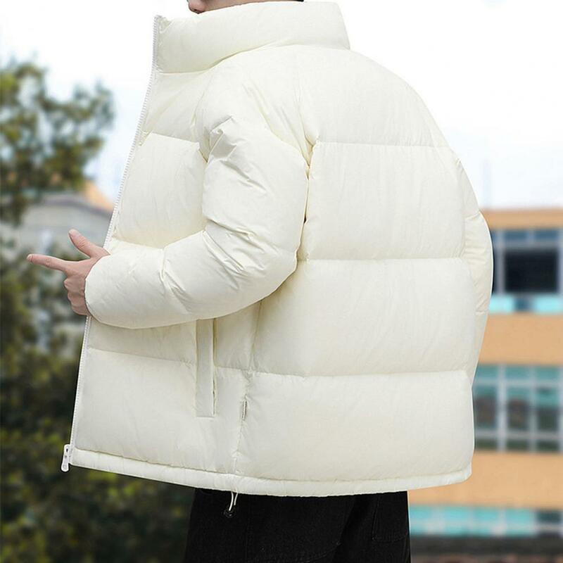 Herren Daunen mantel mit Reiß verschluss Stehkragen einfarbig verdickt gepolstert Wärme speicherung Nackenschutz Wintermantel