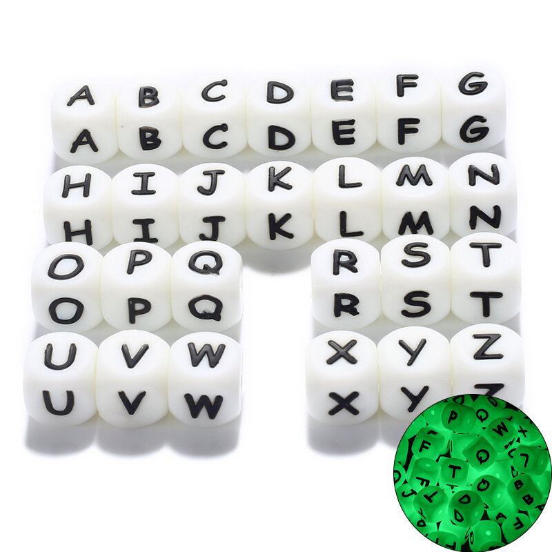 26 szt. Silikonowy koraliki z literami 12mm kolorowy alfabet silikonowy koralik do smoczek z klipsem gryzak akcesoria BPA Free