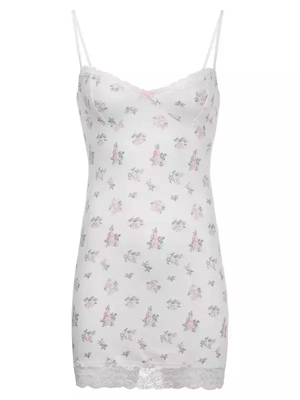 Sexy elegante reife Atmosphäre Pyjama Frauen Spitze Spleiß fragmentierte Blume hängen Riemen Kleid mit Brust polstern Kleid