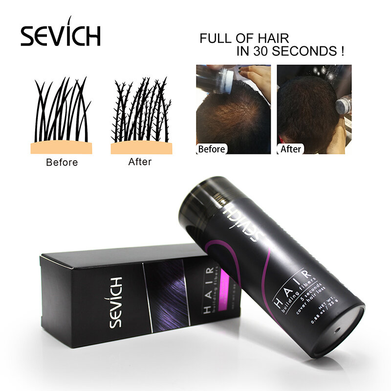 Fibra de construção de cabelo queratina mais espessa anti produtos de perda de cabelo corretivo refil espessamento cabelo fibra pós crescimento sevich 25g