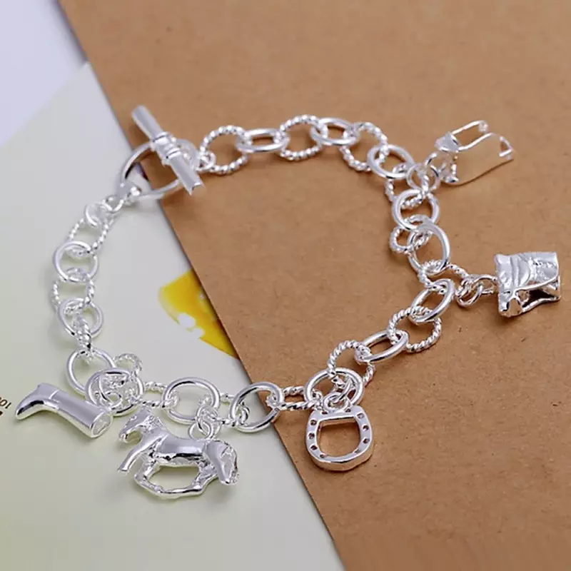 JewelpopTop-Breloques cheval en argent 925 pour femme, beaux bracelets mignons, cadeau de la Saint-Valentin, bijoux à la mode, haute qualité