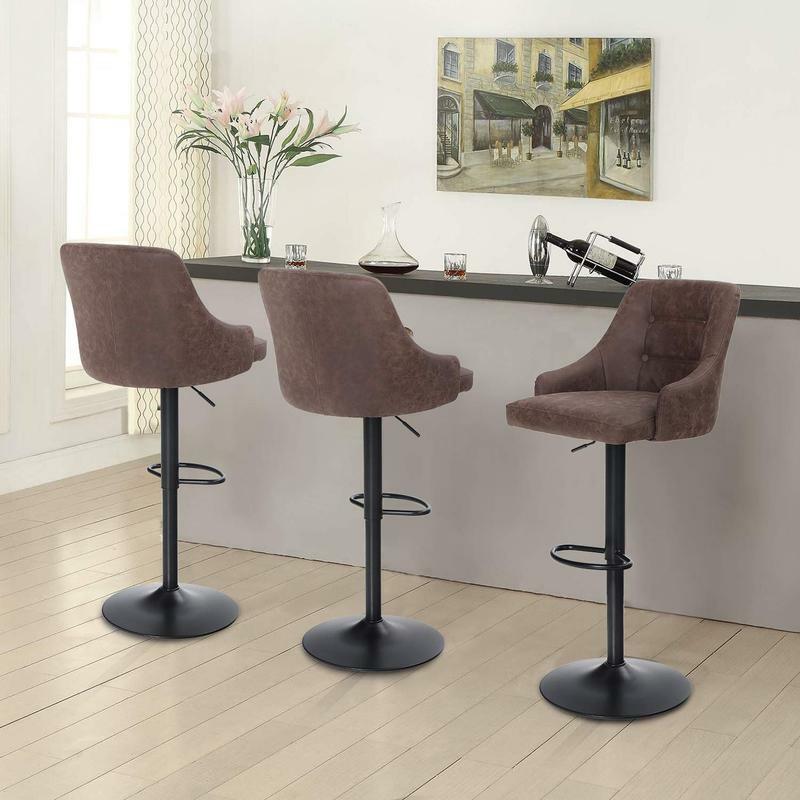 Adjustable Swivel Bar Stools with Back for Kitchen Counter Padded Counter Height Faux Leather Bar Chairs