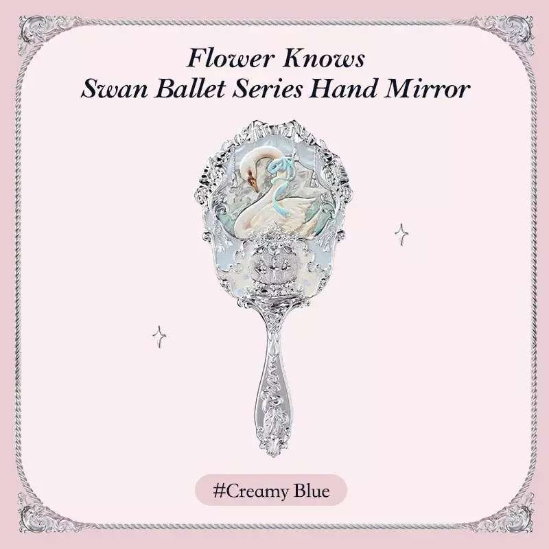Flower Knows Swan Ballet Series espejo de mano, 3 tipos, herramientas de maquillaje de alivio exquisito, rosa, azul, blanco