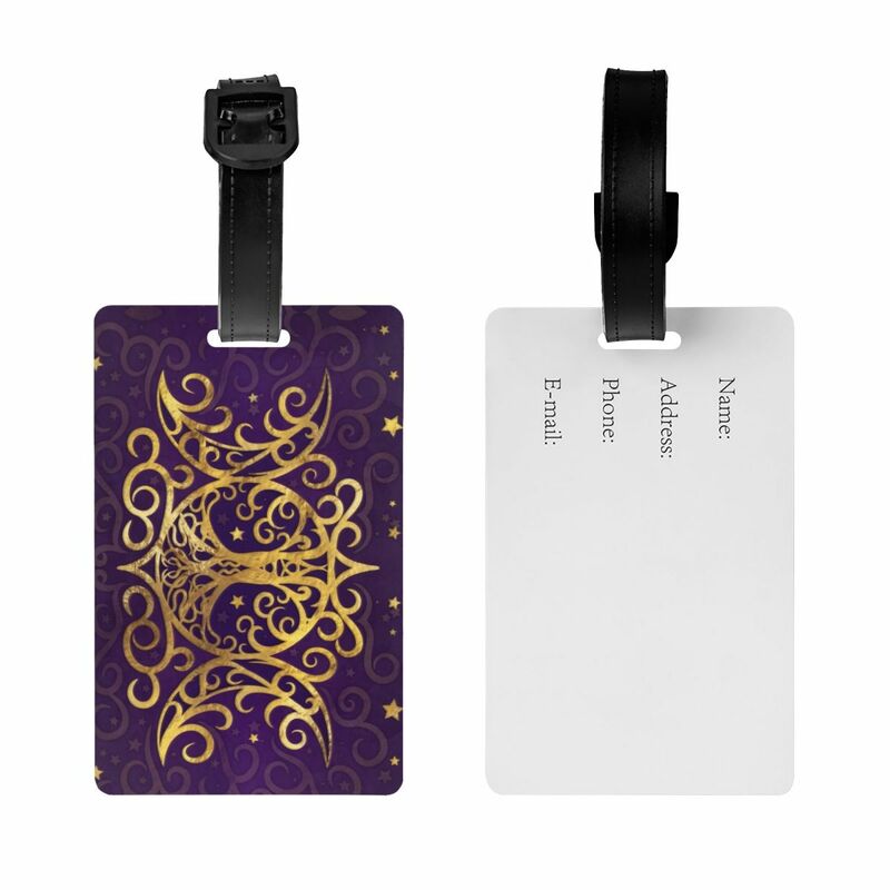 Triple Moon Goddess etiquetas de equipaje para maletas, pentagrama gótico de moda, bruja, brujería, cubierta de privacidad, etiqueta de identificación
