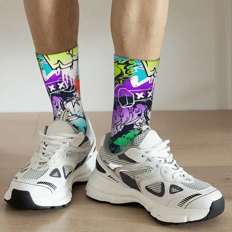Сумасшедшие носки для мужчин, уличный арт-стиль, слова и Мультяшные монстры, Harajuku, граффити, рисунок, узор, печатные короткие носки