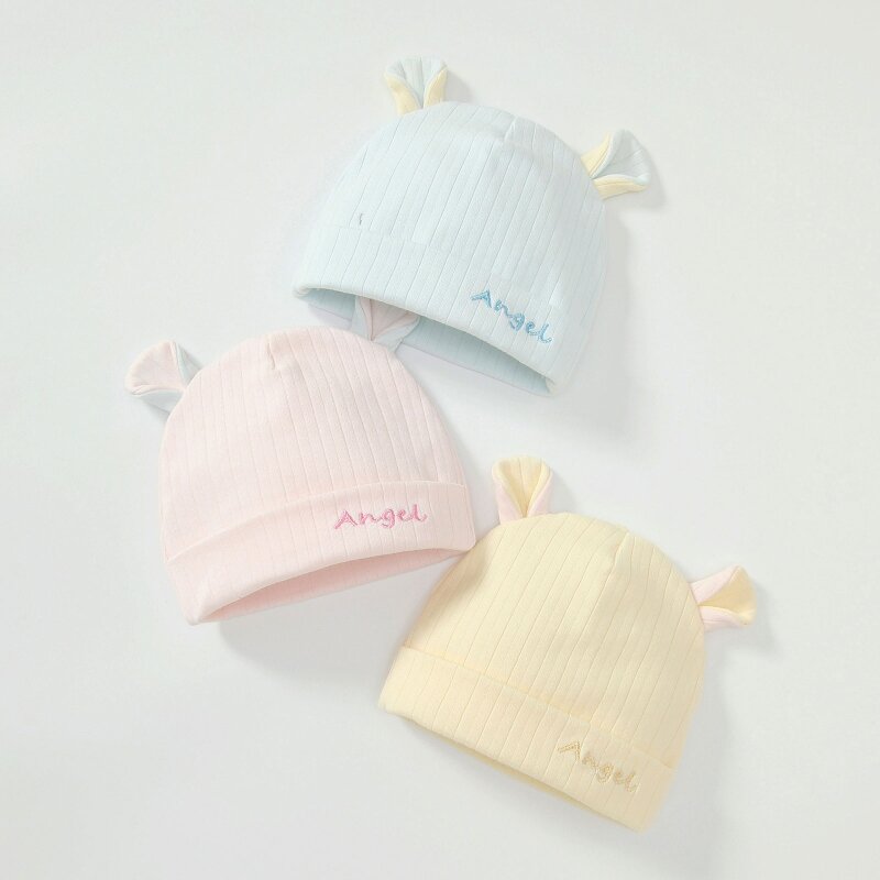 F62D Katoenen pasgeboren hoeden voor meisjes Peuter Gestreepte babyhoeden Beeroren Babyjongens