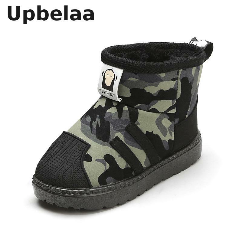 Buty dziecięce zimowe pluszowe ciepłe bawełniane dziecięce buty śniegowce dla dziewczynek przeciwpoślizgowe miękkie modne kamuflaż dziecięce buty chłopięce krótkie buty