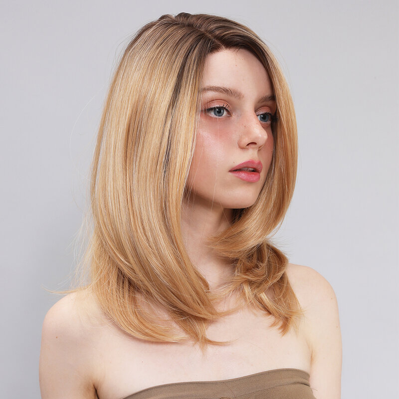 Smilco-dourado sintético perucas curtas para mulheres, frente de renda invisível, peruca pré-arrancada, cabelo resistente ao calor