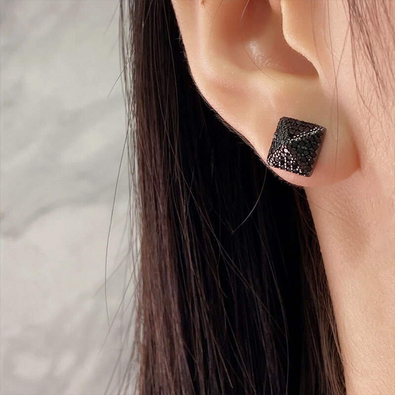 Boucles d'oreilles en métal de forme carrée pour femme, clou de document, bijoux de fête, bonne qualité, 9mm, rose rouge et noir