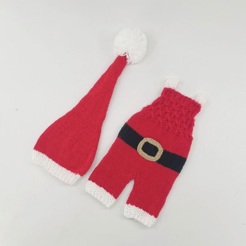1 Set Kerst Baby Studio Fotoshooting Kostuums Gebreide Warme Kerstmuts + Romper Pak Voor Pasgeboren Vakantie Feest Outfit