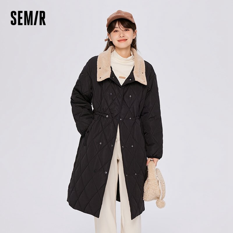 Semiry-여성용 긴 코튼 코트, 모조 양모 칼라 및 허리띠, 새로운 느슨한 얇은 코튼 코트, 캐주얼, 2022 겨울