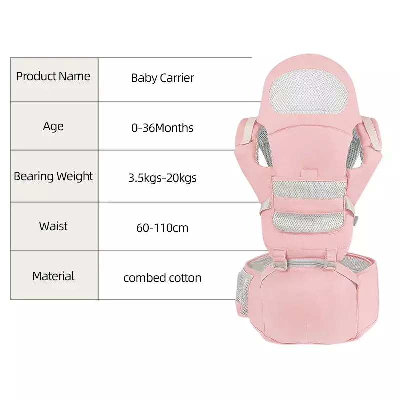 Portador de bebê multifuncional com cinto de cintura, ergonômico, durável, bonito, 3 em 1, 0-36 meses
