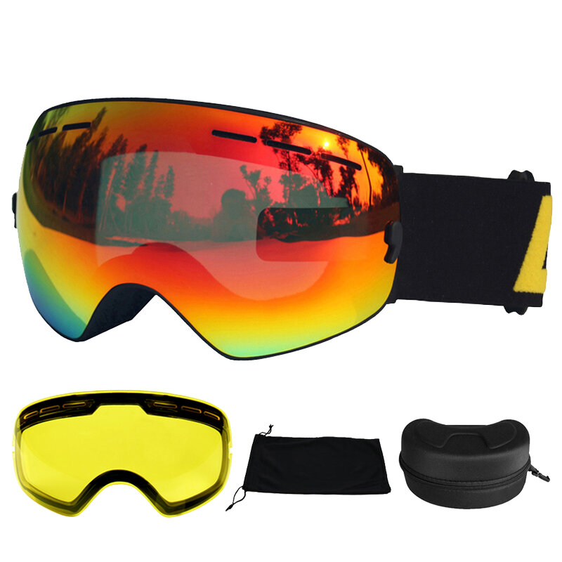 LOCLE kacamata Ski Anti kabut, kacamata Ski lapisan ganda Anti kabut UV400, kacamata Ski bola, kacamata Ski, kacamata Snowboard, kacamata Ski, lensa pencerah