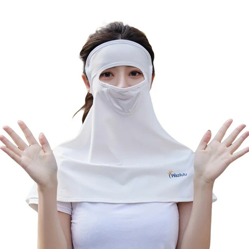 Summer Ice Silk Sunscreen Mask, Proteção solar de rosto cheio, Bandana respirável, Caminhadas ao ar livre, Caça, Ciclismo, Running Tube Scarf