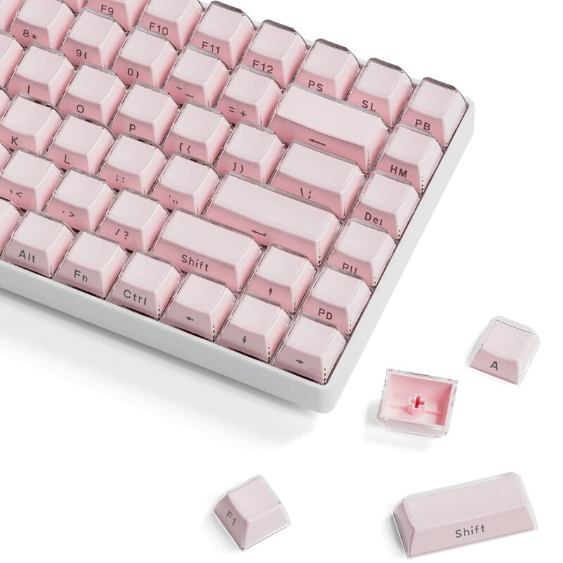 113 Key Jelly Round Side Keycaps Ice Crystal Translucent Pink OEM Profile Key Cap untuk Cherry MX 61 68 104 Mechanical Keyboard