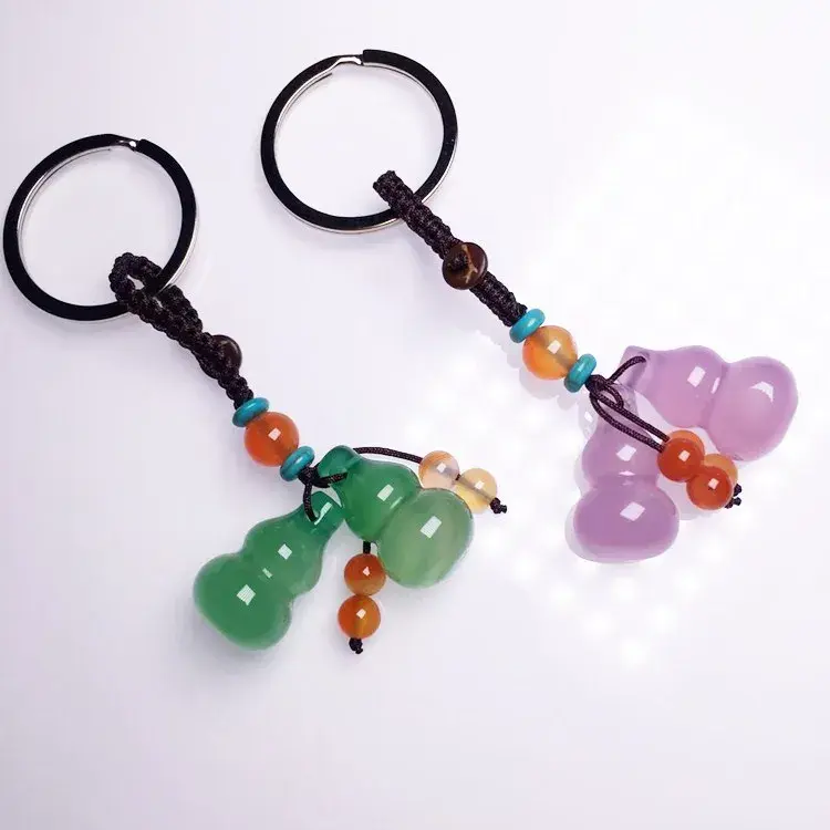 Wholesale customization Natural Agate DIY gourd key ring Charm Jewellery Fashion Accessories Hand-Carved Man Woman Luck Amulet