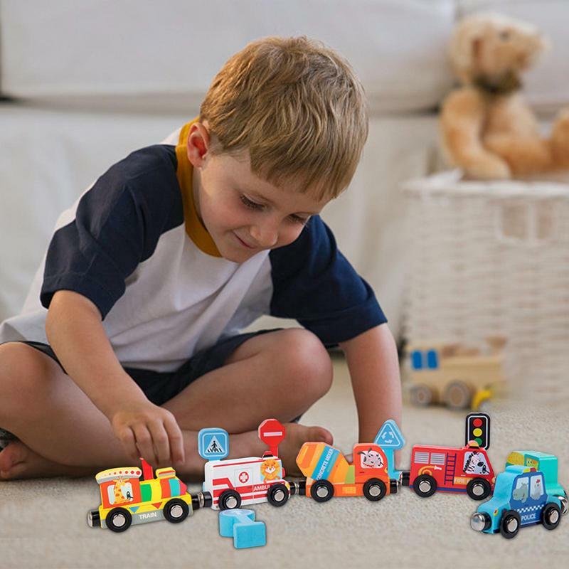Double-sided Wooden Magnetic Train Track High-quality Magnetic Wooden Rail Train Track Accessories Set For Boys And Girls
