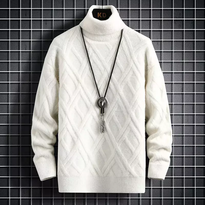 Suéter de punto con cuello simulado para hombre, ropa ajustada de moda coreana, Color sólido, rayas irregulares, Otoño, 2023