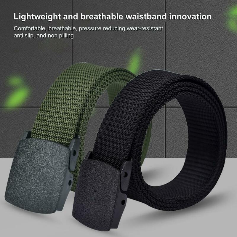 Cinturón de nailon de secado rápido para hombre, cinturón ajustable con diseño sin agujeros, hebilla sin Metal para Jeans, disfraz para oficiales