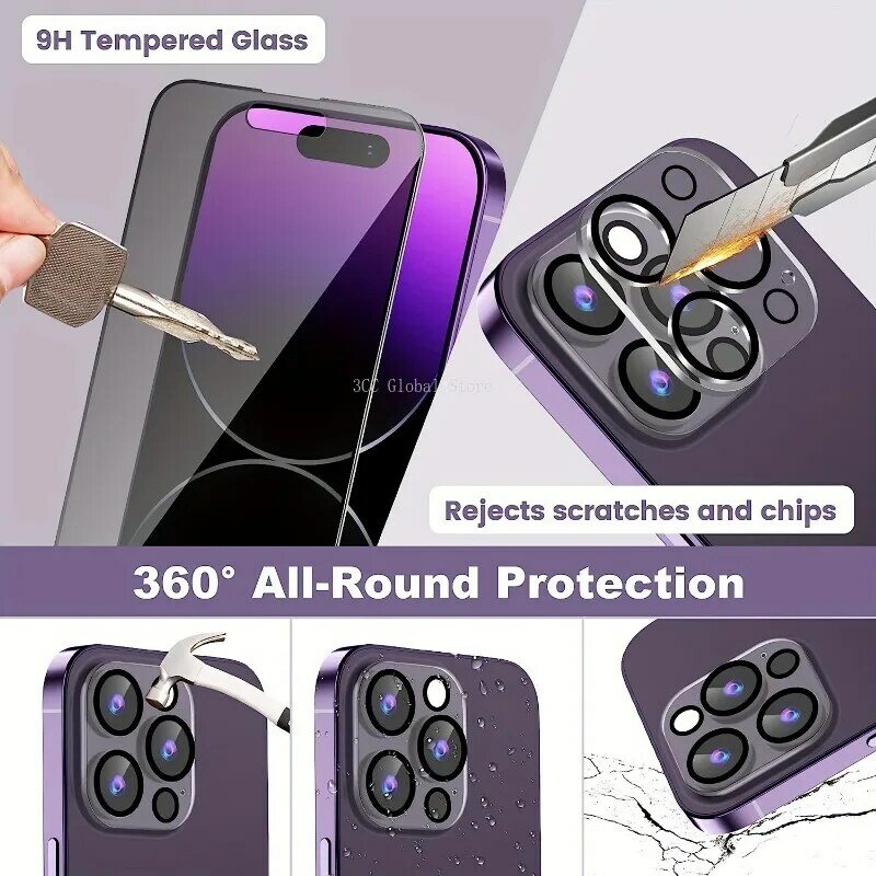 Protetor de Tela de Privacidade para iPhone, Lente Completa, Protetor de Vidro, 11 Pro Max, 12, 13 Mini, 14, 15 Plus, 2 Packs