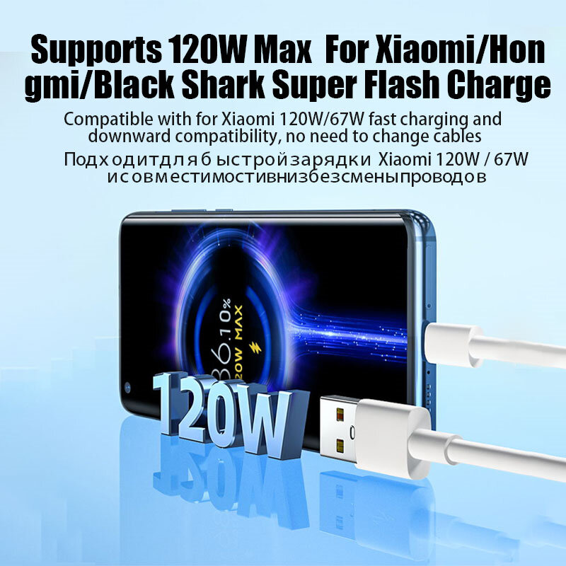Xiaomi-Original carregamento rápido USB tipo C cabo, carregador de parede, adaptador de telefone, iphone, huawei, samsung, carga rápida, 120w