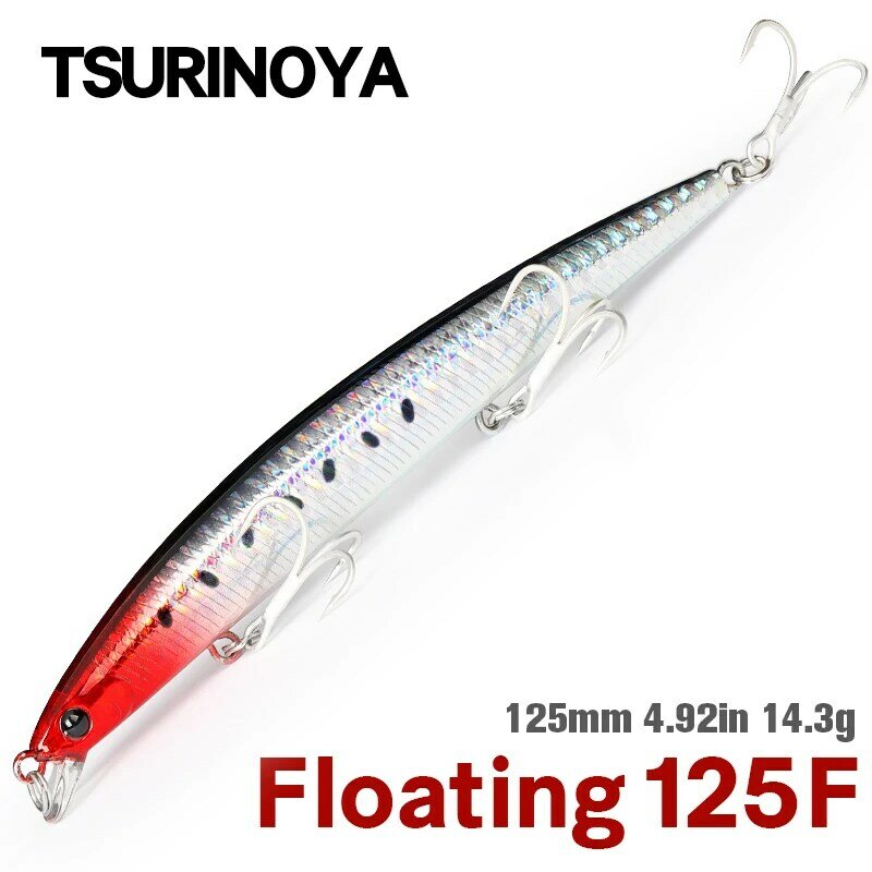 TSURINOYA-señuelo de pesca flotante para agua salada, cebo duro de fundición ultradelgado 125F, DW72, 125mm, 14,3g, 10-60cm
