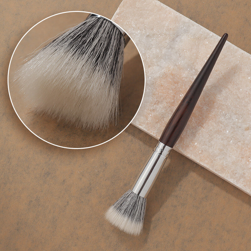 Cepillo de polvo de pelo natural, cepillo de resaltado de fibra Duo Stippling, rubor