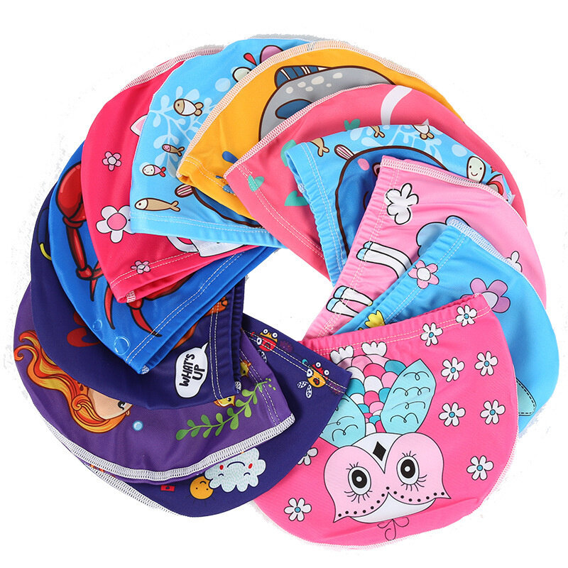 1Pc For Boys Girls Swim Hat Kids Protect Ears Lovely Swimming Cap Cute Cartoon Print