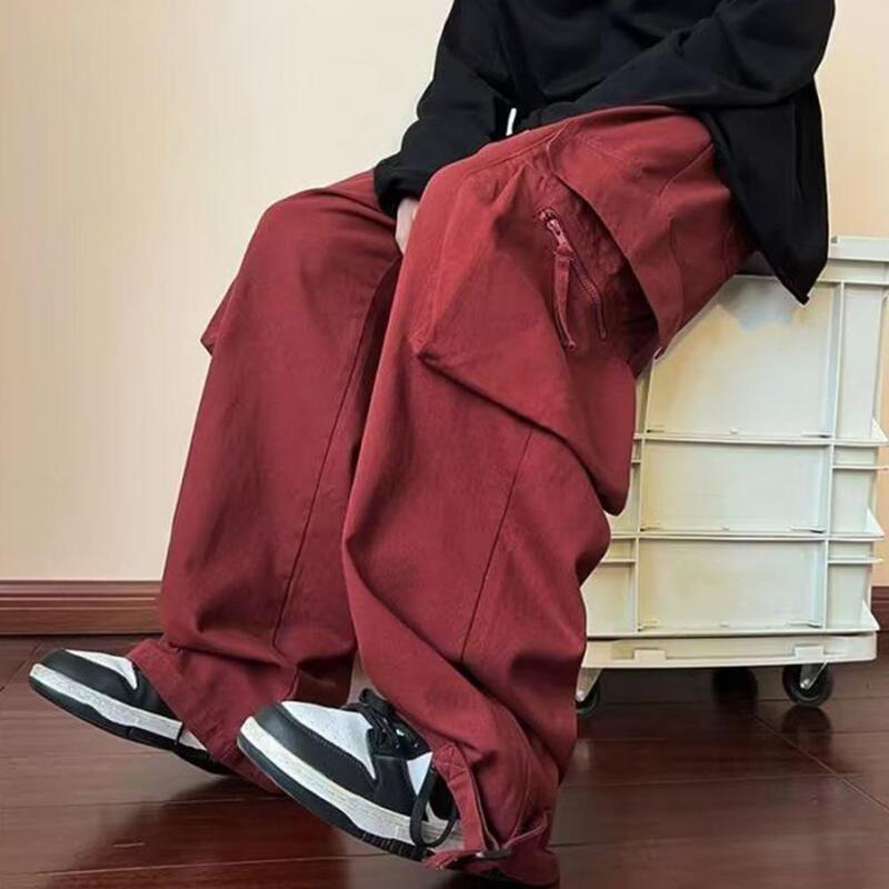 Spodnie Cargo z luźna szeroka nogawkami w stylu Harajuku ze sznurkiem workowate spodnie Retro proste luźne spodnie w stylu amerykańskim