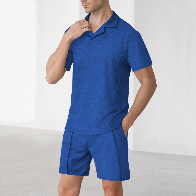 Streetwear Casual Outfits für Herren Sommer Kurzarm Revers Polo-Shirt und Shorts Sets Männer Kleidung Freizeit lose zweiteilige Sets