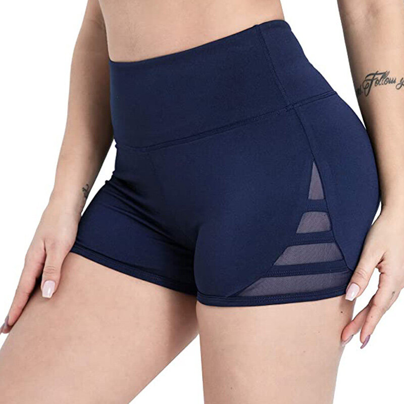 Pantalones cortos de poliéster con realce de glúteos para mujer, mallas cortas de Yoga, calados, elásticos, de cintura alta, informales