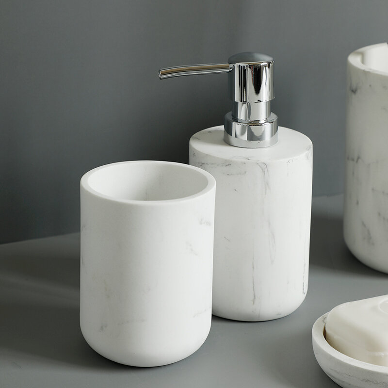 Set di accessori per il bagno Dispenser di sapone 5 pezzi o singolo bicchiere di marmo imitazione portaspazzolino portasapone scopino per wc