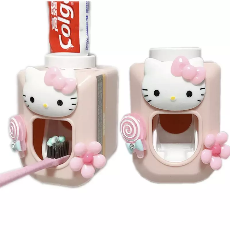 Hello Kitty pasta gigi pemeras Sanrio Kawaii kartun otomatis pasta gigi Dispenser untuk anak-anak perlengkapan kamar mandi