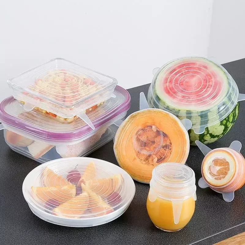 6PCS Reusable Stretch Canning Lids Silicone Fresh-keeping Cover Refrigerator Microwave Airtight Plastic Wrap Kitchen Accessories