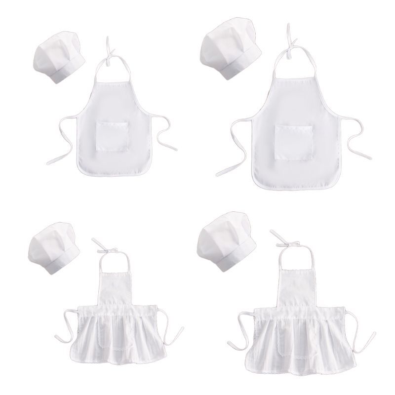 2 Pcs Baby Chef Apron and Hat Infant Kids White Cook Costume Photography Prop Newborn Hat Apron