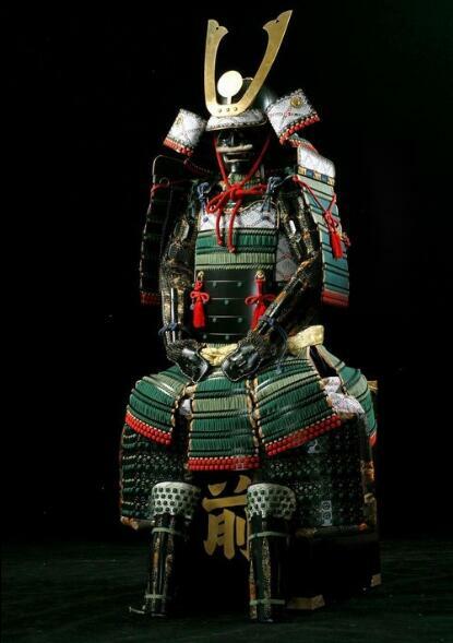 Japanische Rüstung tragbare Samurai allgemeine grüne Sengoku Eisen Männer Anzug alt