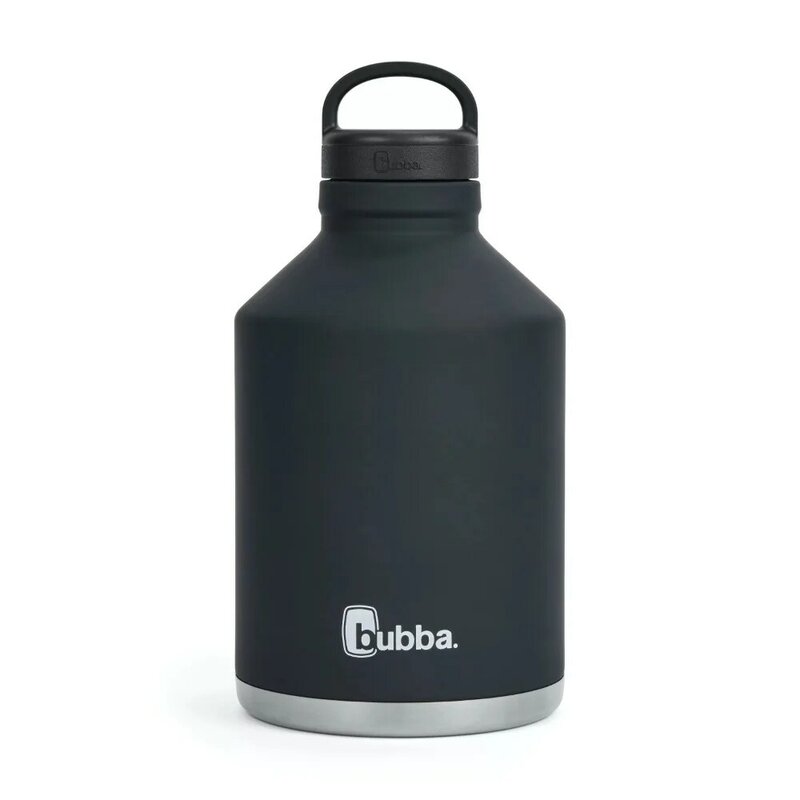 Growler Stainless Steel Water Bottle with Wide Mouth Rubberized in Black, 84 fl. oz.
