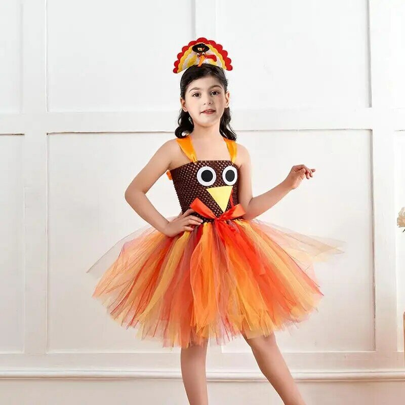 Thanksgiving Tutu For Kids Soft Breathable Girls Bowknot Dress With Headband Kids Cosplay Clothes Cute Holiday Costumes