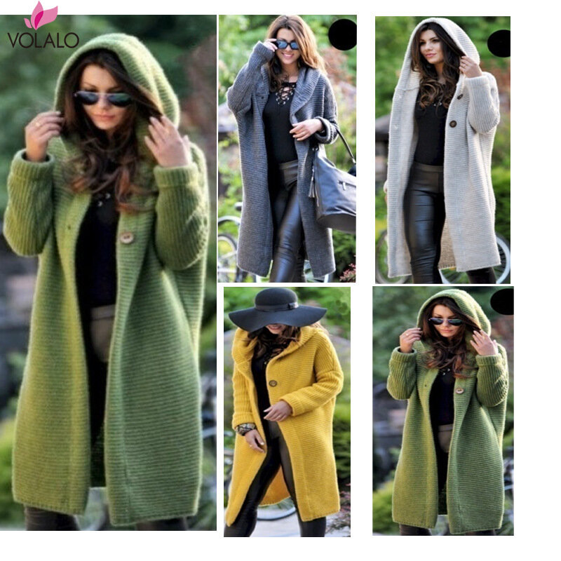 VOLALO-cárdigan largo para mujer, suéter de punto con manga de murciélago, chaqueta holgada, abrigo de otoño e invierno