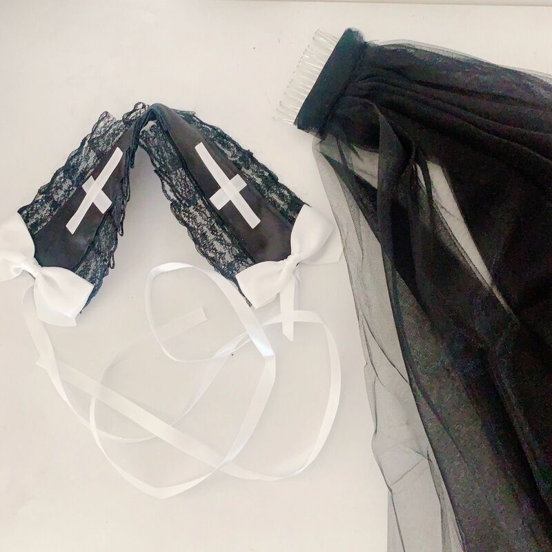 Women Girl Black Veil Headpiece Nun Cosplay Costume Accessories Gothic Lolita Halloween Carnival Party Role Play Headscarf