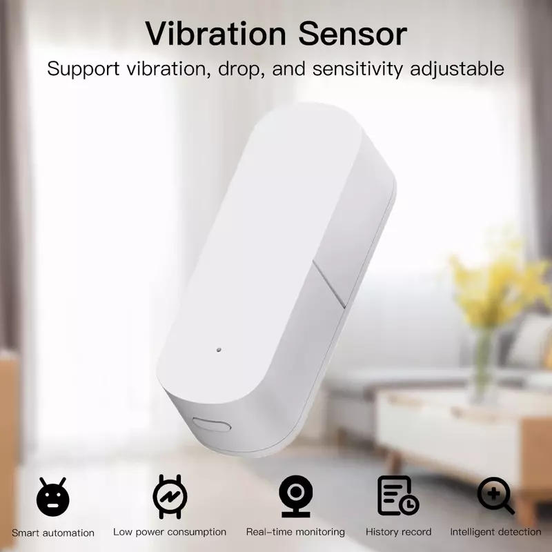 MOES-Sensor de vibración inteligente Zigbee, Notificación por aplicación Tuya Smart Life, alarma de choque de movimiento en tiempo Real, registro de la historia