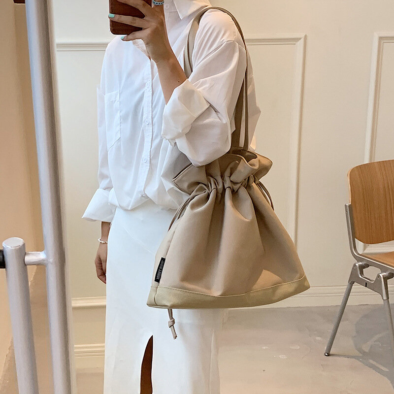 Bucket Bag with Solid Color Candy Color Cute Shoulder Bag Crossbody Bag Drawstring Women Casual Simple Fashionable Bag