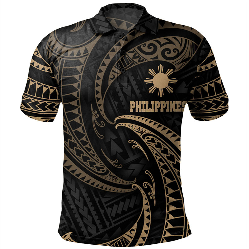 New In Philippines Pattern Polo Shirt Men Women Hawaiian 3D Printed Polynesian T Shirts Casual Loose Button Tees Short Sleeves