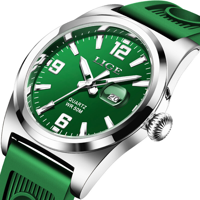 LIGE luksusowy zegarek biznesowy 5ATM wodoodporny świecący zegarek męski dla mężczyzn zegar kwarcowy sportowy silikonowe zegarki męskie