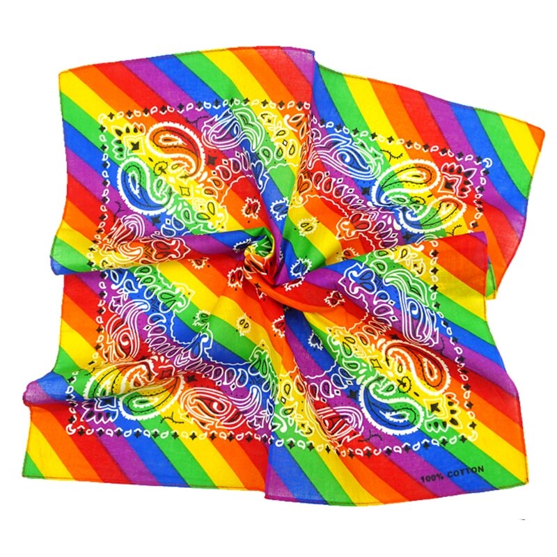 Baumwoll-Bandana, Regenbogen-Streifen, Paisley-Haarband, Wickeltuch, quadratischer Schal, Maske, Armband
