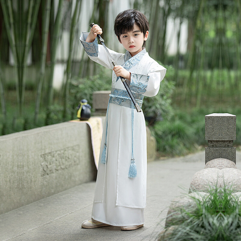 Chinese Traditional Style Costume Children Performance Clothing Boys Tang Suit Print Hanfu Spring Autumn Ancient Costume