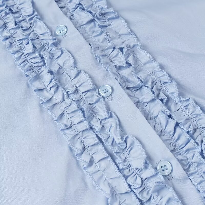 Camicie da donna taglie forti camicia a maniche lunghe con risvolto a maniche lunghe primaverile la abbottonatura è decorata con fiori tridimensionali