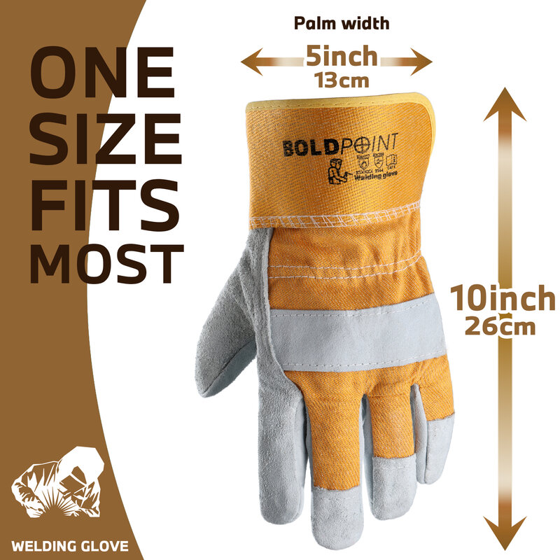 1 Paar Big Point große Leder handschuhe für Männer/Frauen: Gartenarbeit, Schweißen, Konstruktion, fester Griff, strap azier fähiges Rindsleder, mit Baumwolle gefüttert