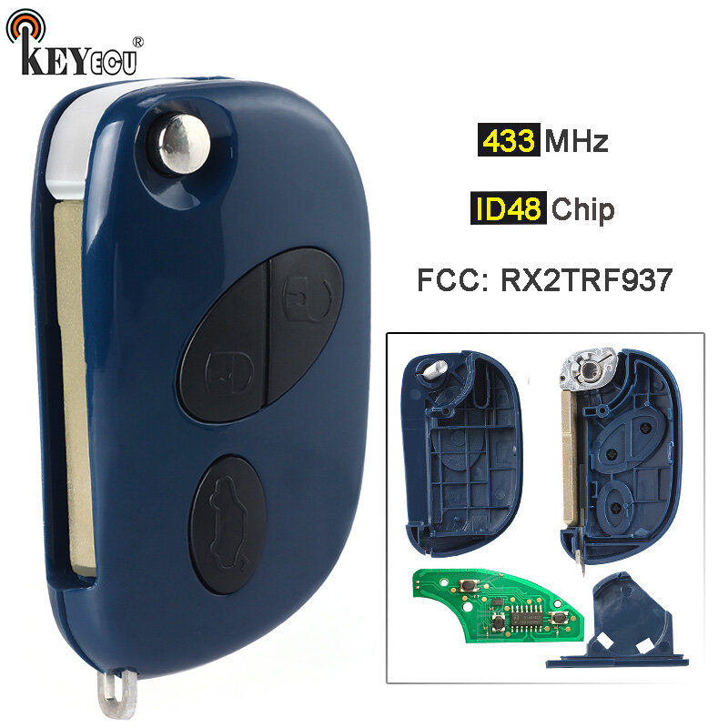 KEYECU-ASK Chaveiro remoto inteligente, Chip ID48, FCC ID: RX2TRF937, Maserati GranTurismo Quattroporte GranCab 2005-2017, 433MHz